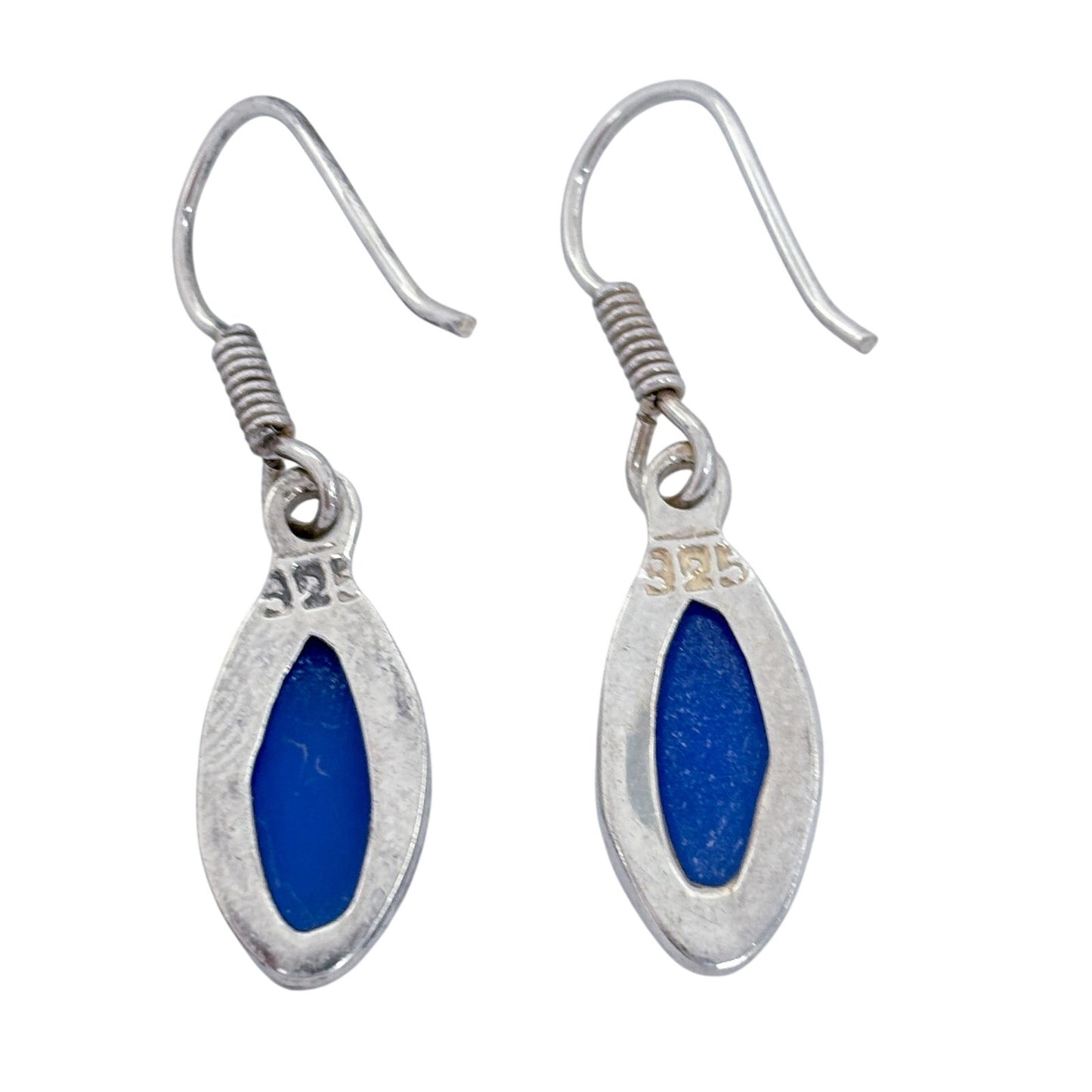 Estate Sterling Silver 925 Blue Glass Marquise Earrings
