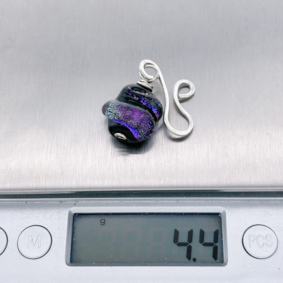 Vintage Silver Tone Abstract Dichroic Glass Pendant