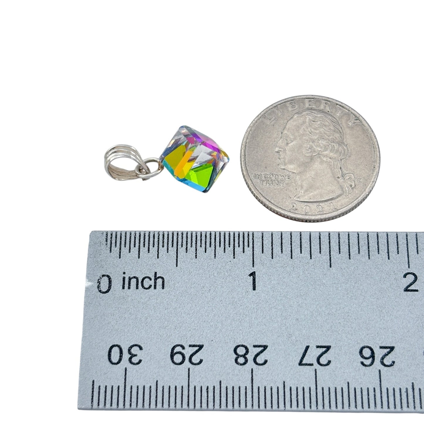 Vintage Sterling Silver 925 Rainbow Crystal Pendant