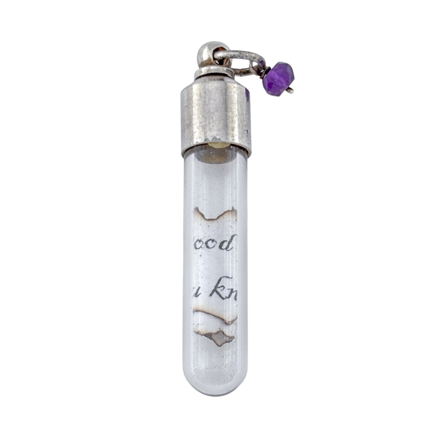 Vintage Sterling Silver 925 Amethyst Charm Secret Message Glass Vial Pendant