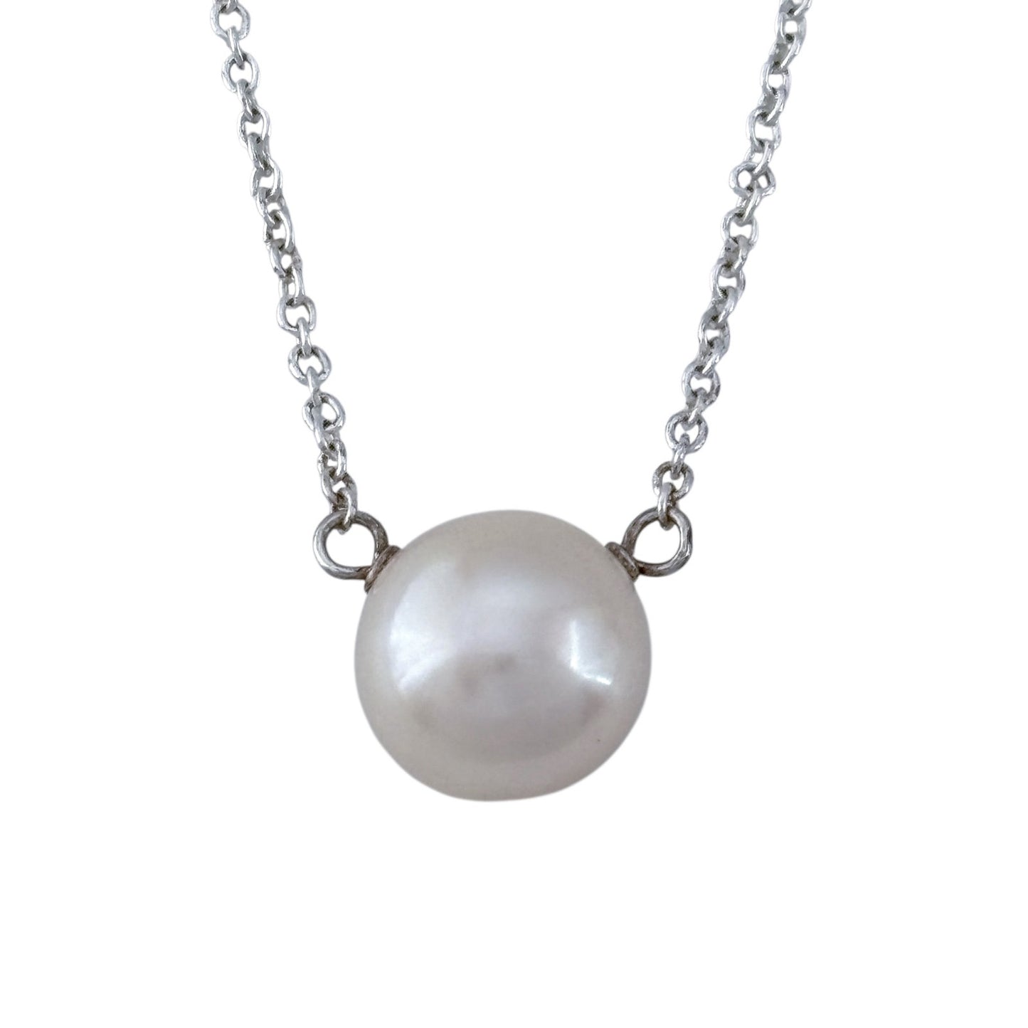 Vintage Sterling Silver 925 Pearl Pendant Necklace 18.5"