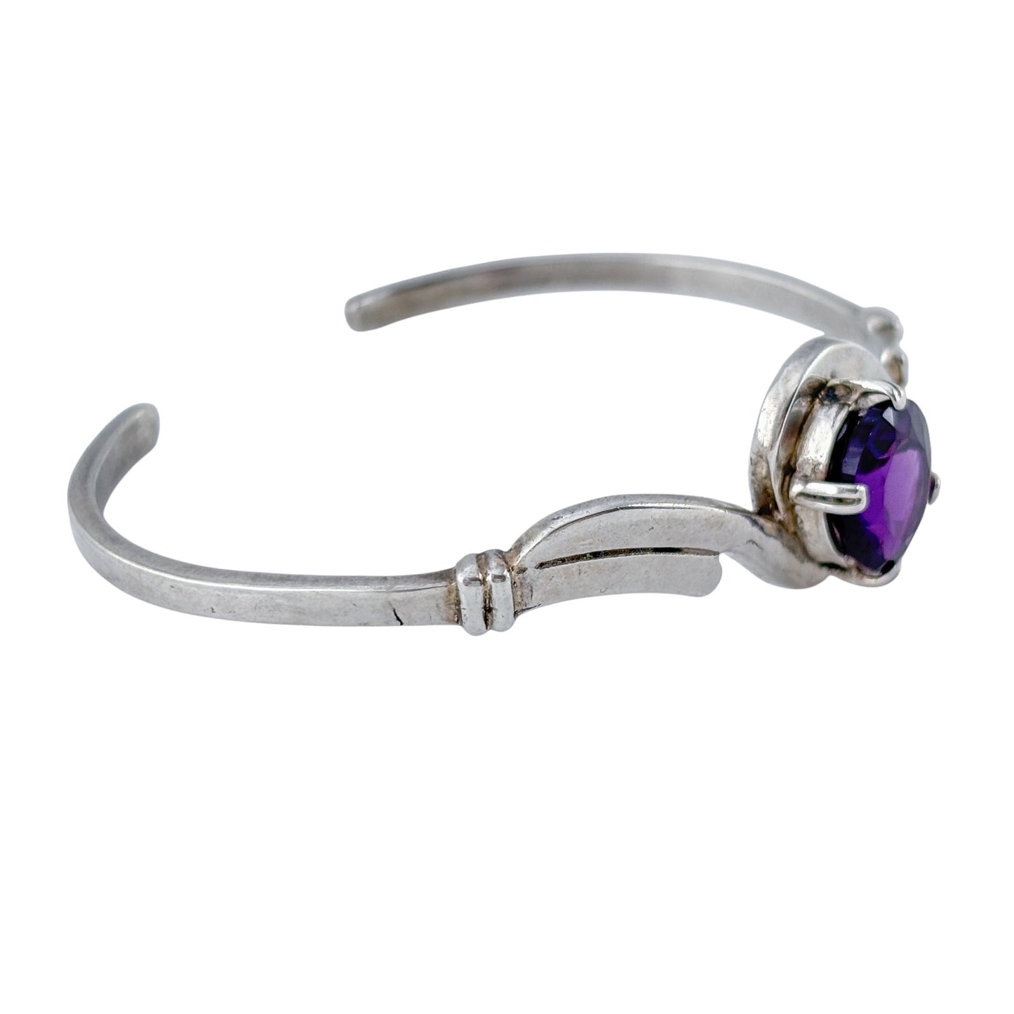 Vintage Sterling Silver 925 Amethyst Cuff Bracelet 6.75"
