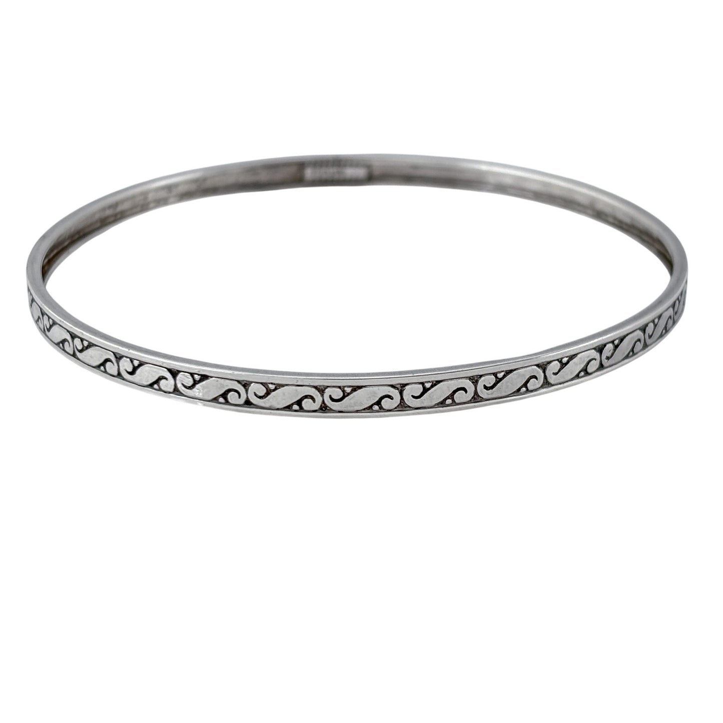 Vintage Sterling Silver 925 Scroll Bangle Bracelet 8"