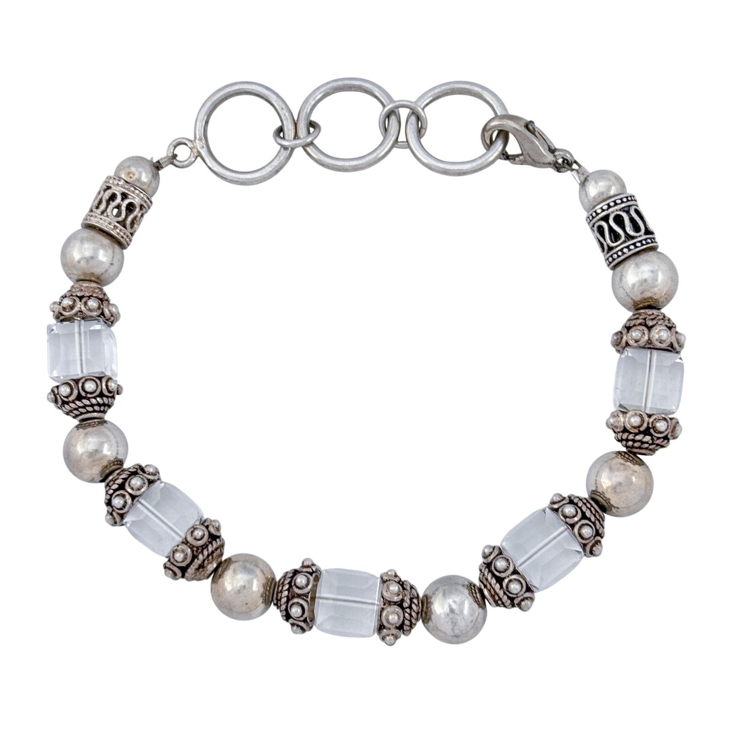 Vintage Sterling Silver 925 Clear Crystal Beaded Bracelet 7", 7.5", 8"