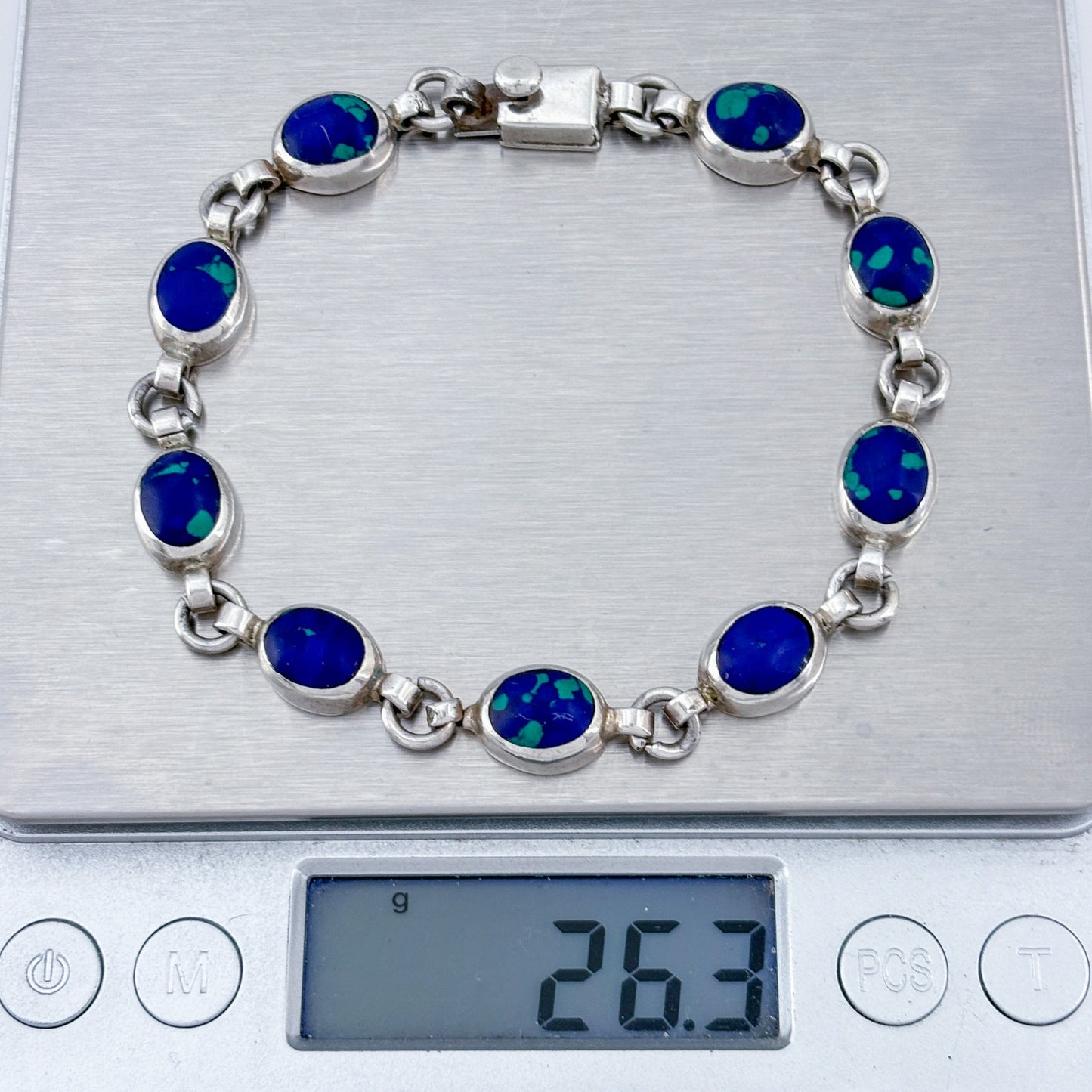 Vintage Sterling Silver 925 Azurite Link Bracelet 8"