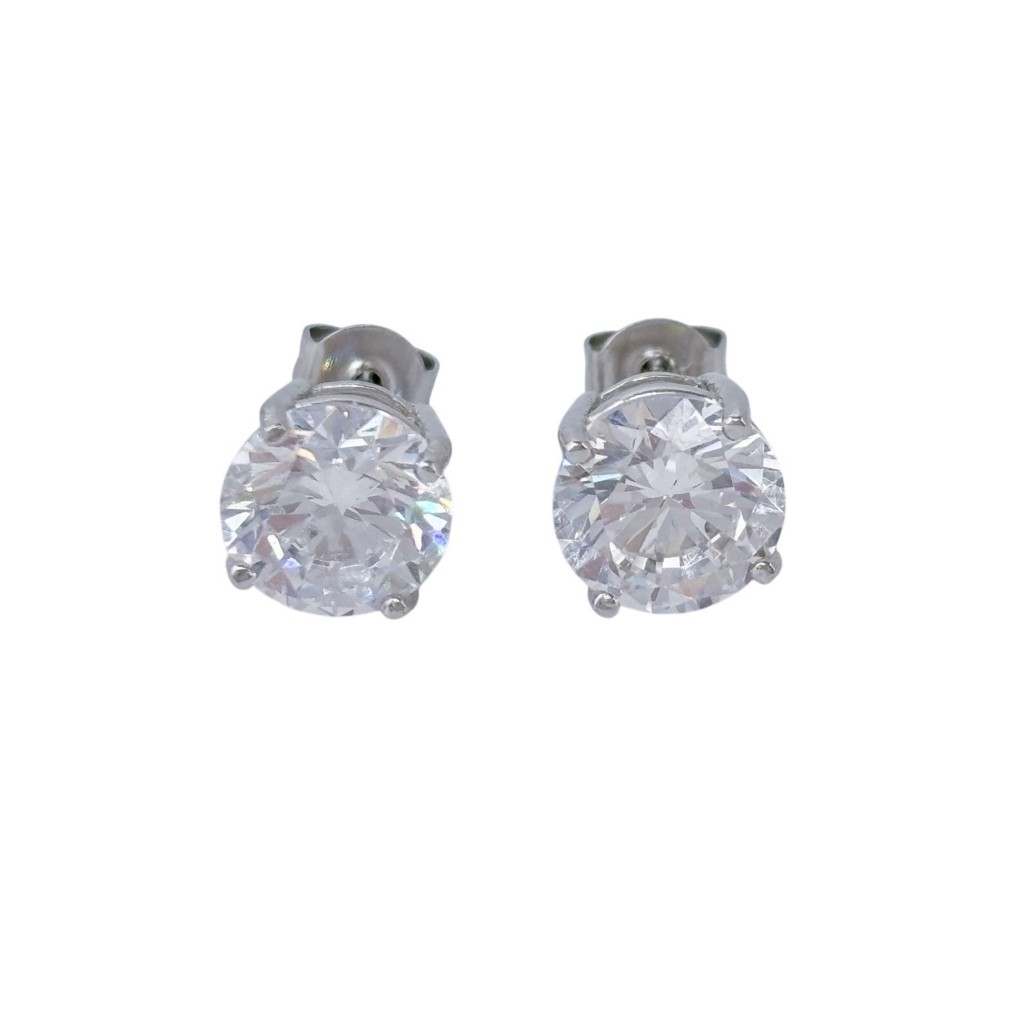 Vintage Sterling Silver 925 Cubic Zirconia Round Stud Earrings