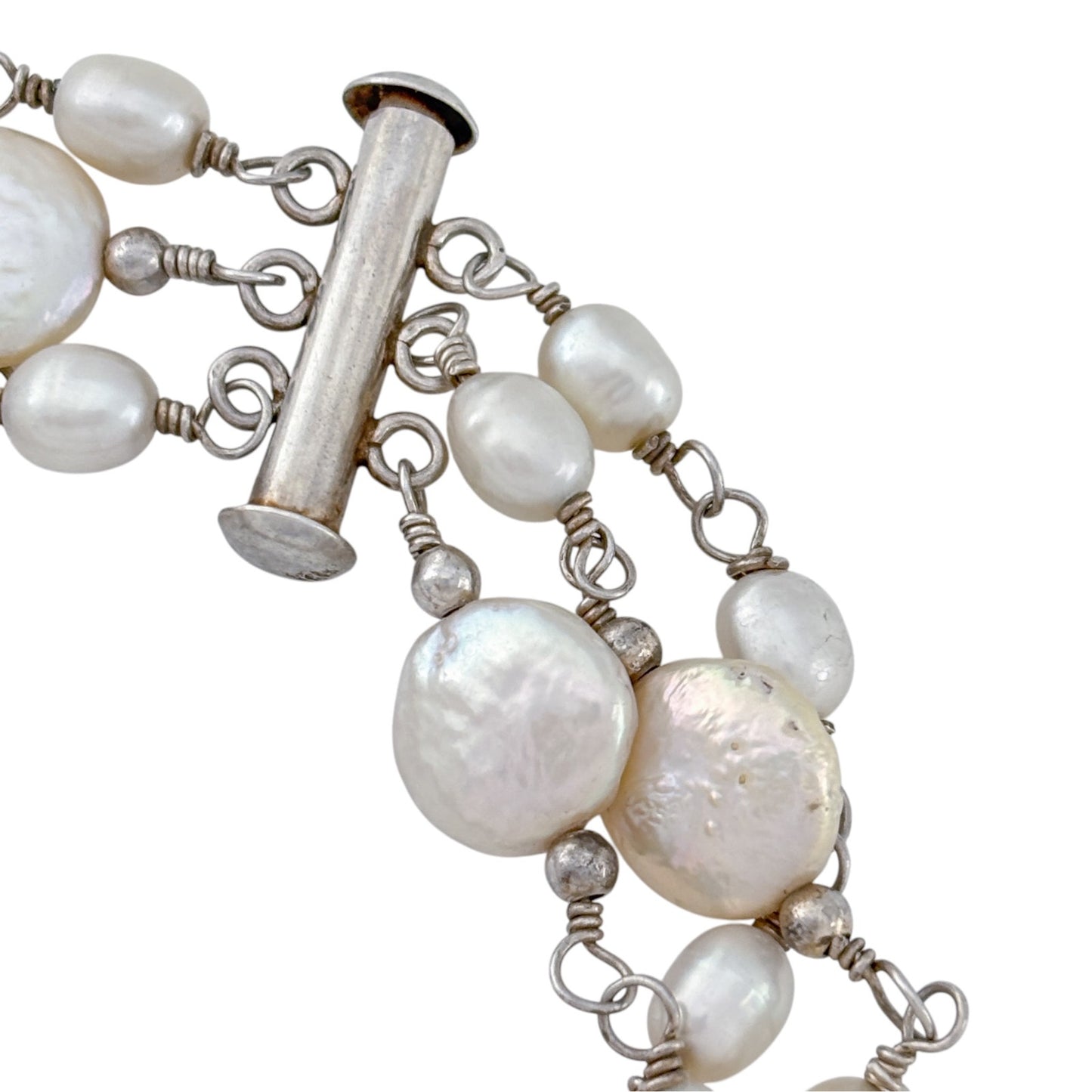 Vintage Sterling Silver 925 Freshwater Pearl Bracelet 7"