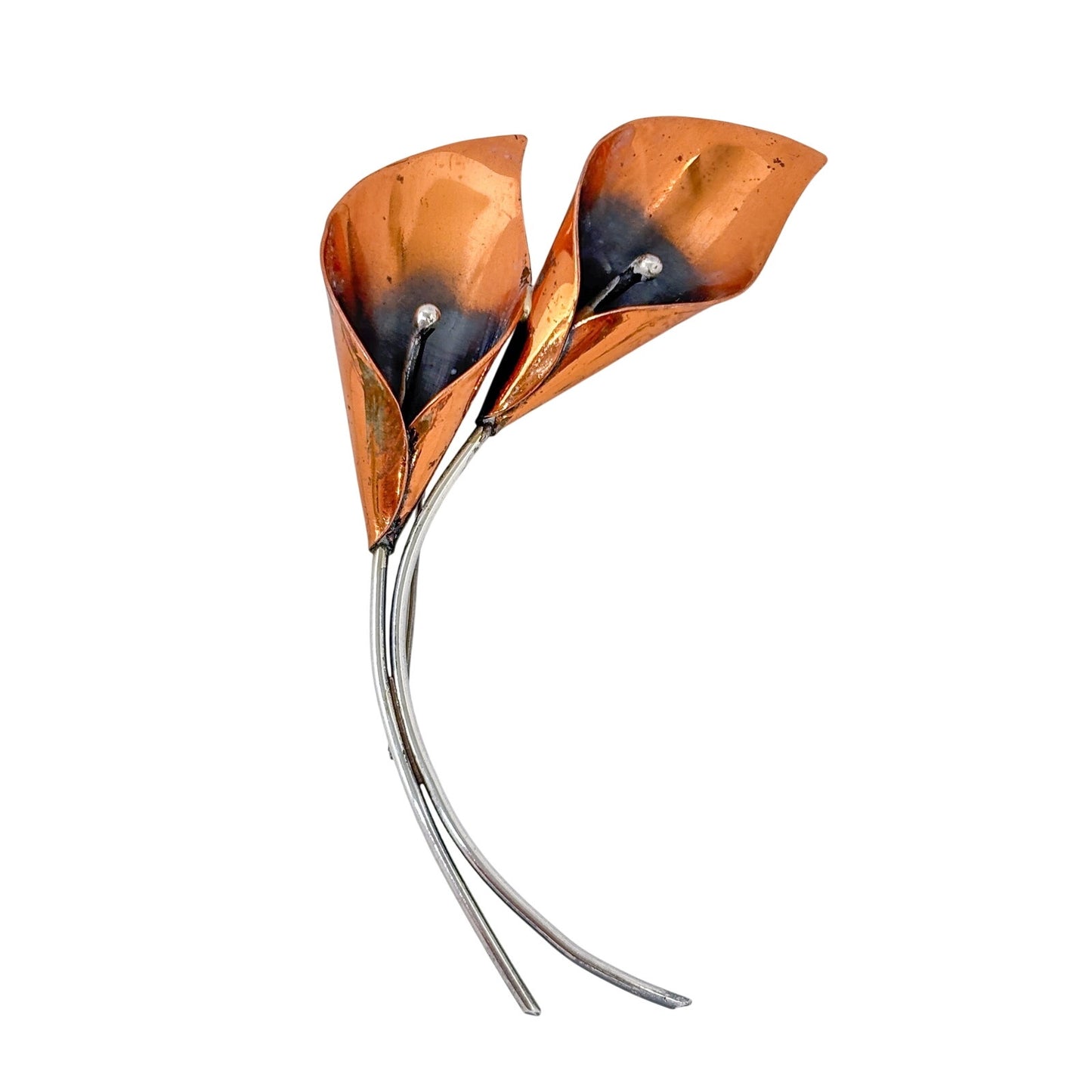 Vintage MCM Stuart Nye Sterling Silver & Copper Calla Lily Brooch