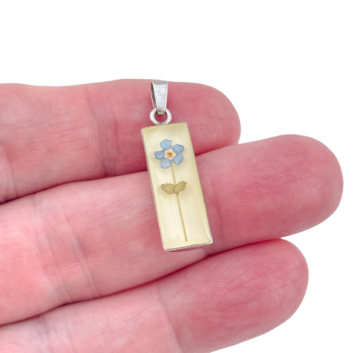 Vintage Sterling Silver 925 Pressed Flower Pendant