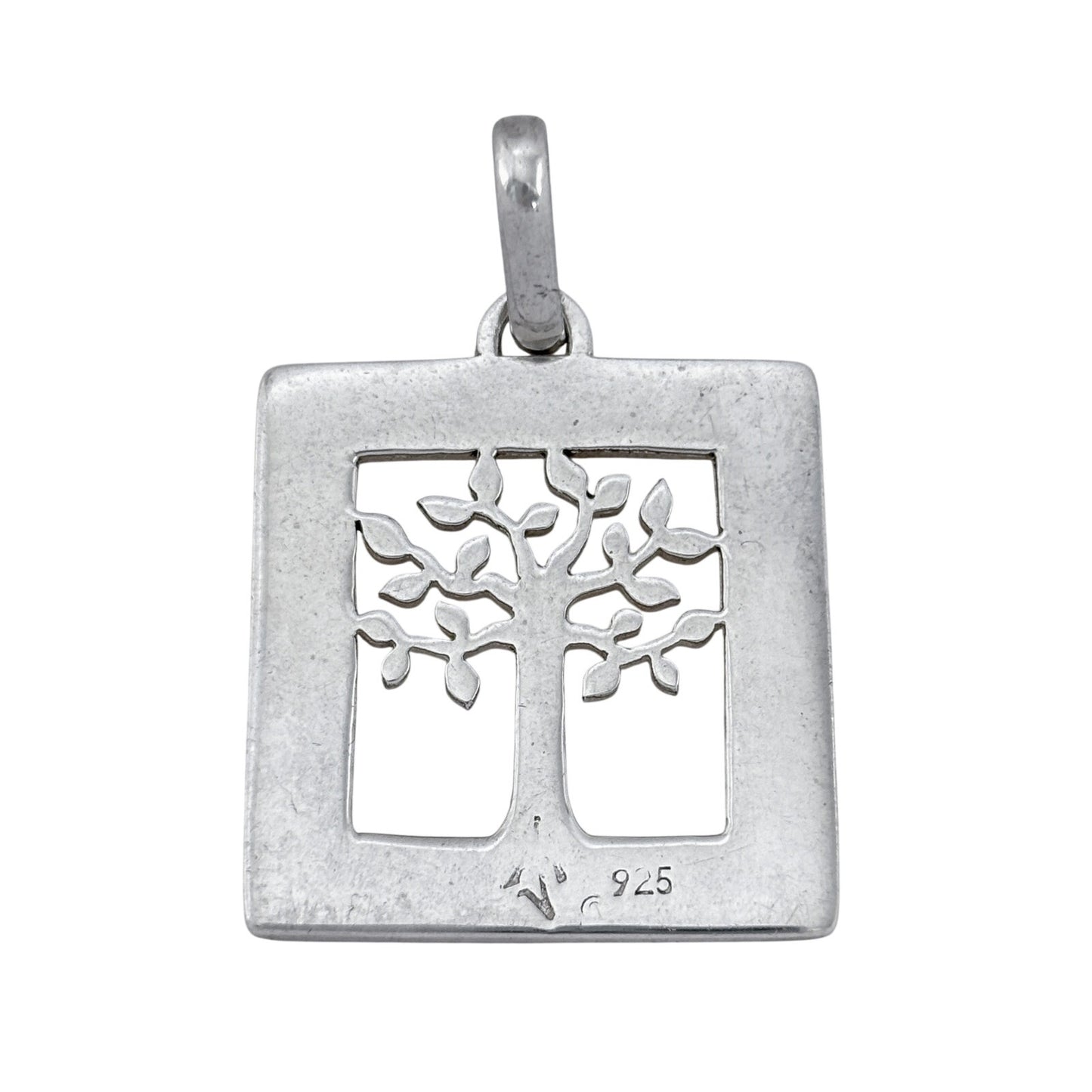 Vintage Sterling Silver 925 Tree of Life Square Pendant