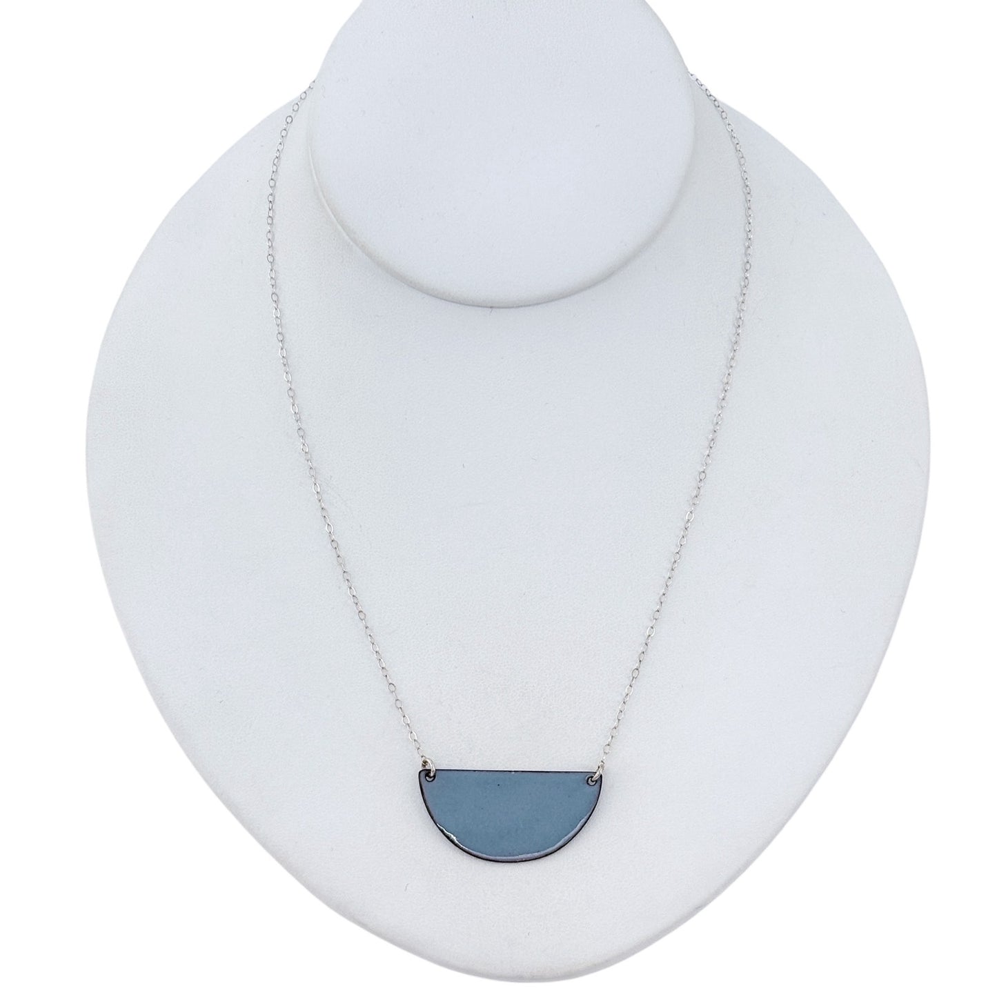 Vintage Sterling Silver 925 Blue Half Moon Pendant Necklace 18"