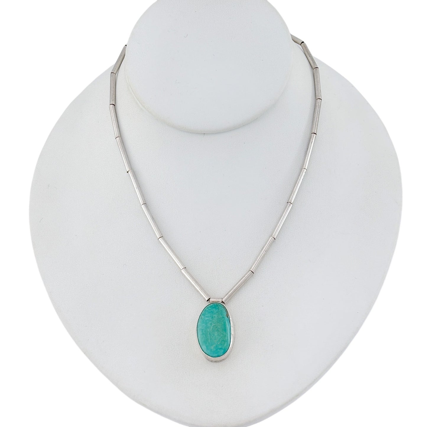 Vintage Sterling Silver Turquoise Pendant Necklace 16"