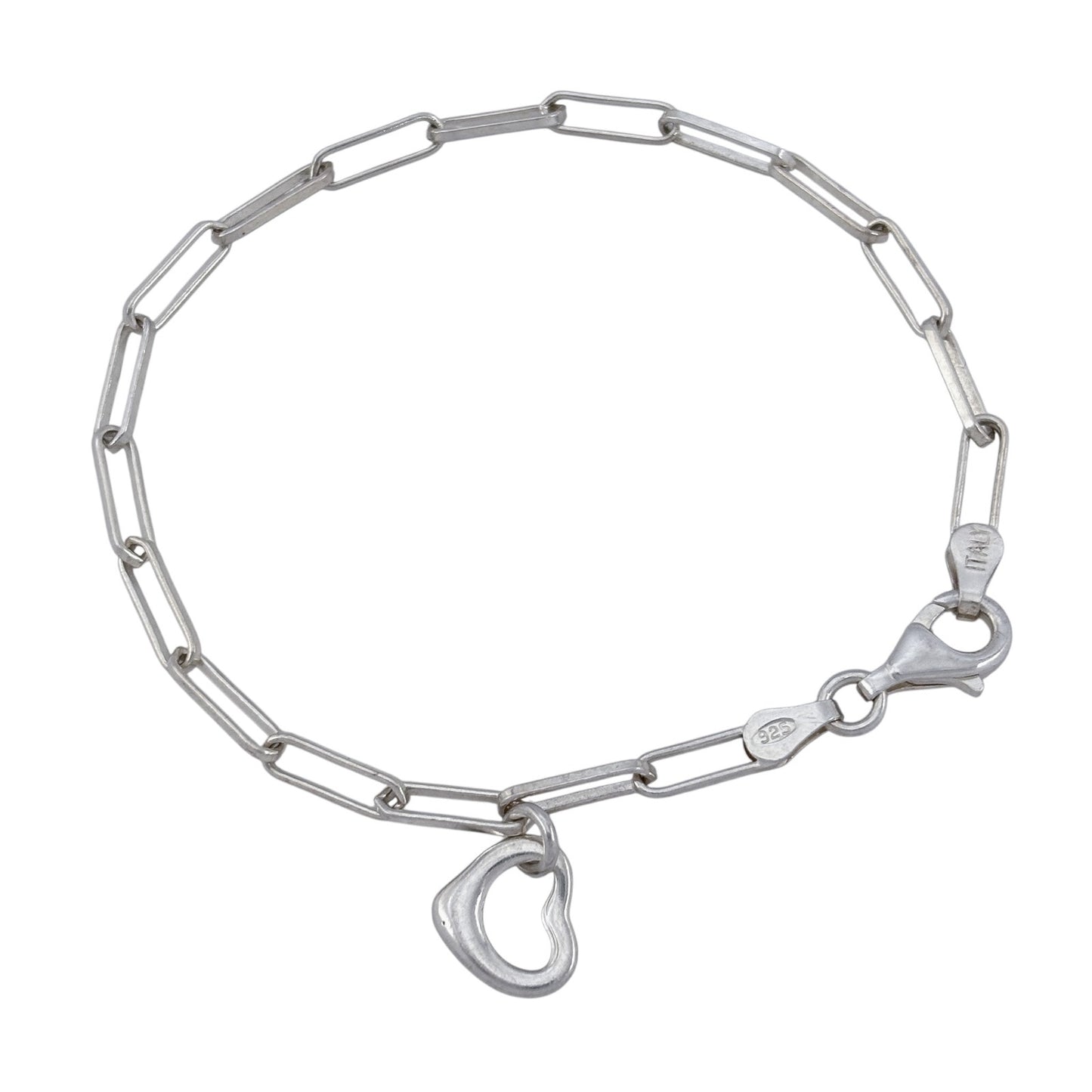 Vintage Sterling Silver 925 Paperclip Chain Heart Bracelet 7"