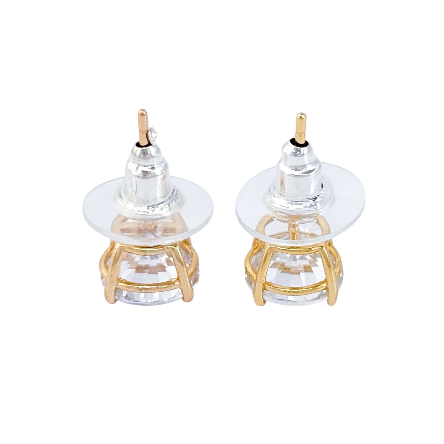 Vintage Gold-Tone Sterling Silver 925 Cubic Zirconia Stud Earrings