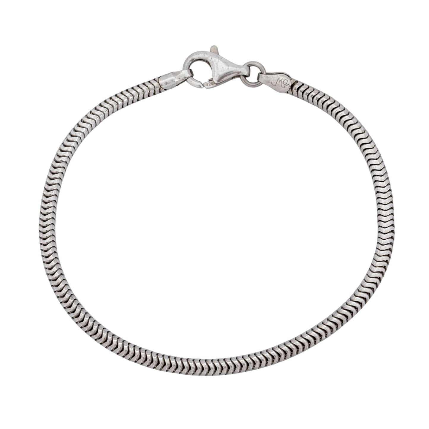 Estate Sterling Silver 925 3mm Snake Chain Charm Bracelet 7.5"