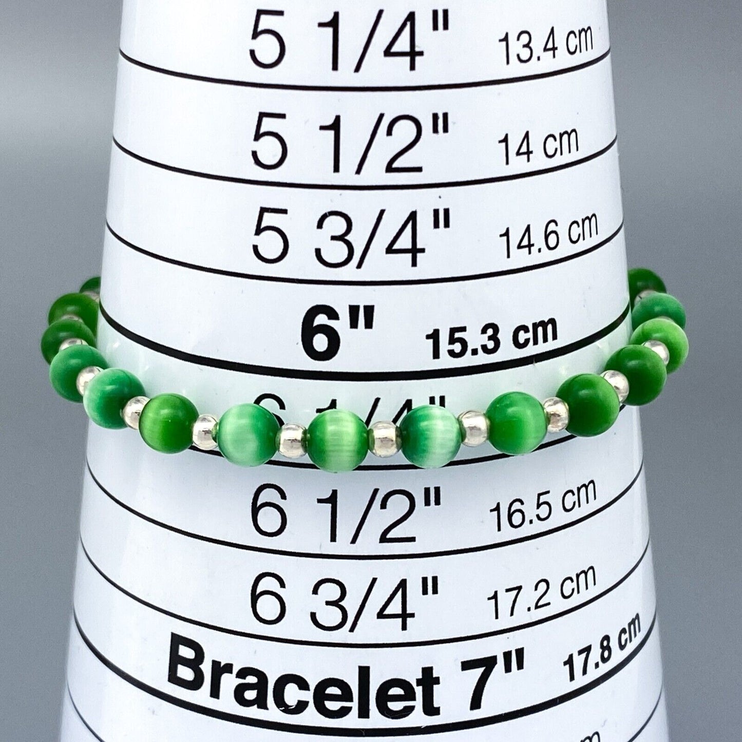 Vintage Sterling Silver 925 Green Cat’s Eye Bracelet 6.75"