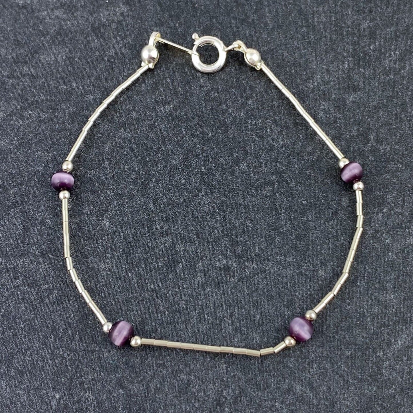 Vintage Sterling Silver 925 Purple Cat’s Eye Bracelet 7"