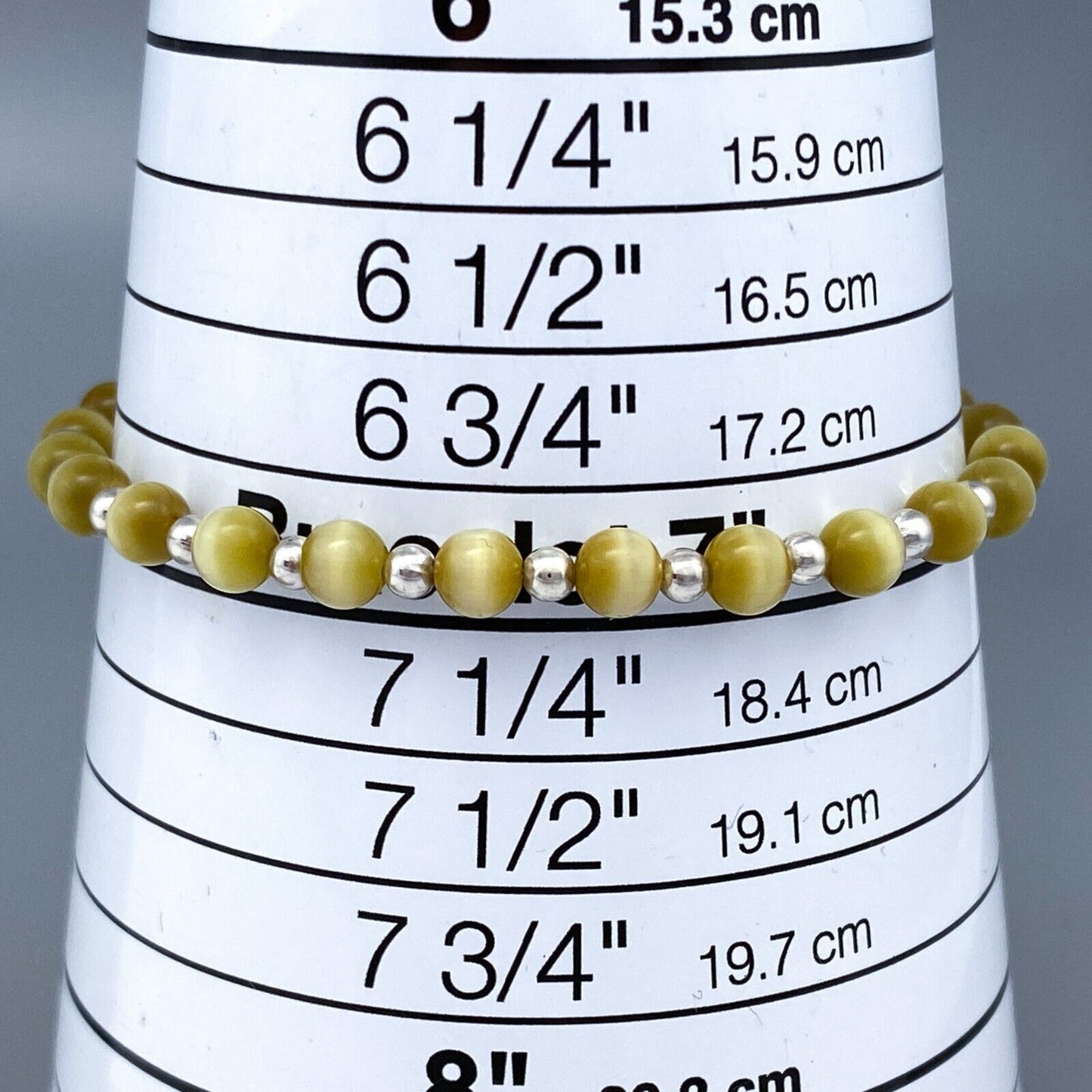 Vintage Sterling Silver 925 Yellow Cat’s Eye Bracelet 7.25"
