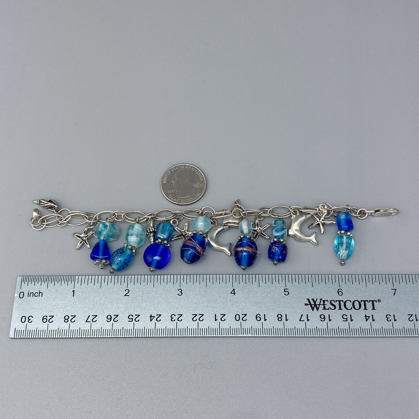 Vintage Sterling Silver 925 Ocean Charm Bracelet 7"