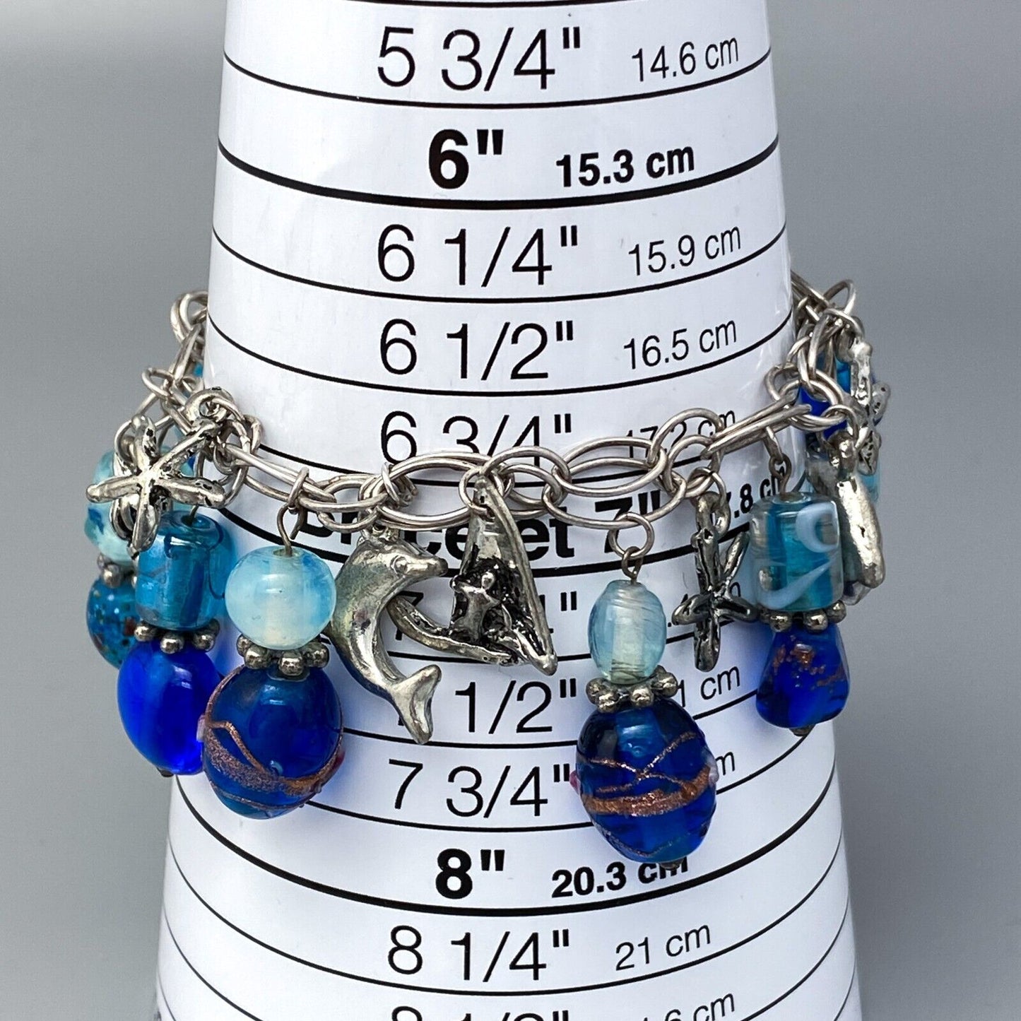 Vintage Sterling Silver 925 Ocean Charm Bracelet 7"