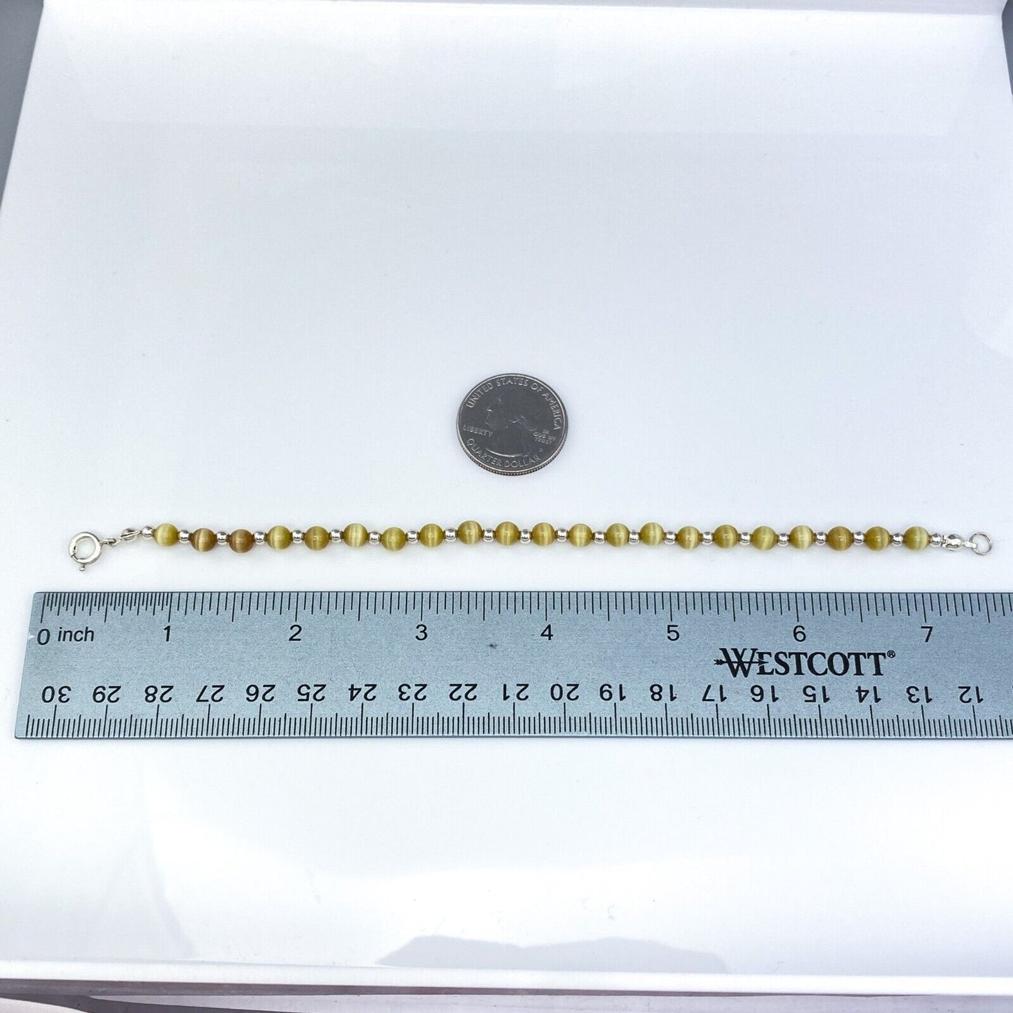 Vintage Sterling Silver 925 Yellow Cat’s Eye Bracelet 7.25"