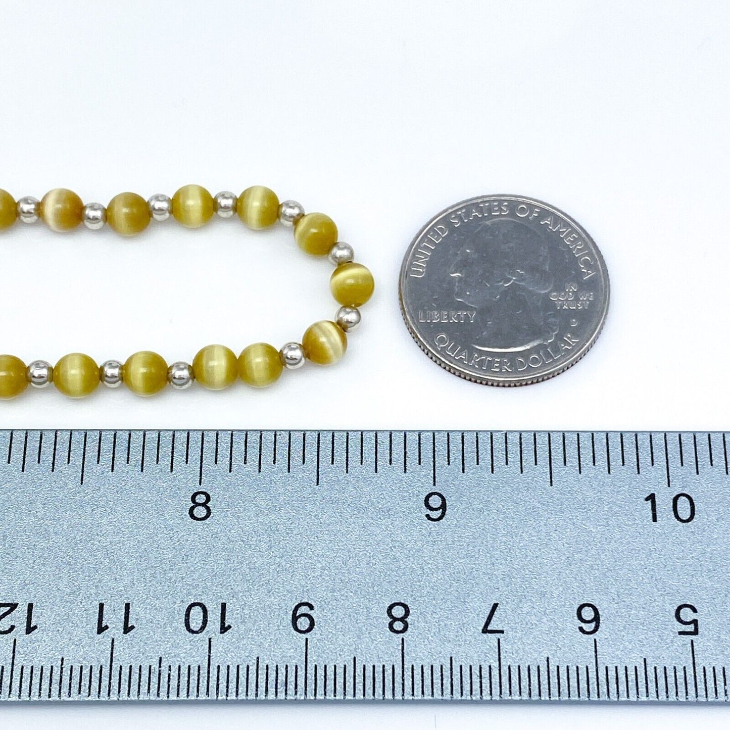 Vintage Sterling Silver 925 Gold Cat’s Eye Necklace 16-17.5"