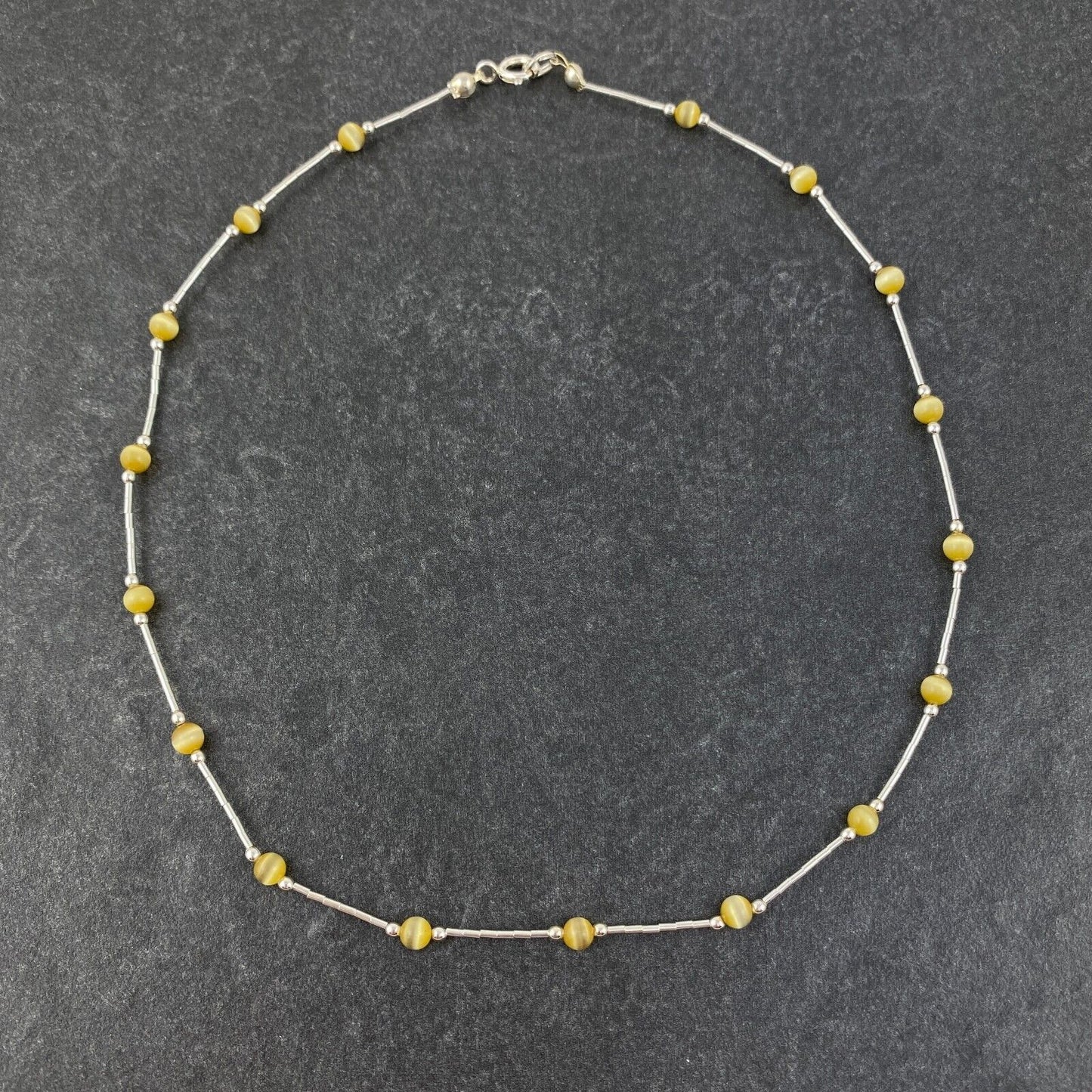 Vintage Sterling Silver 925 Gold Cat’s Eye Necklace 16"