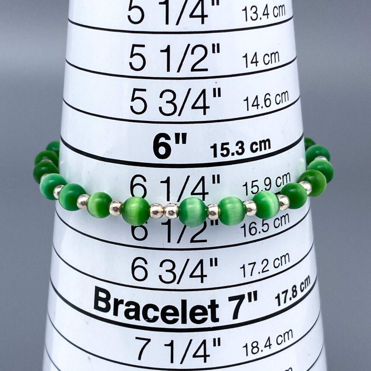 Vintage Sterling Silver 925 Green Cat’s Eye Bracelet 7"